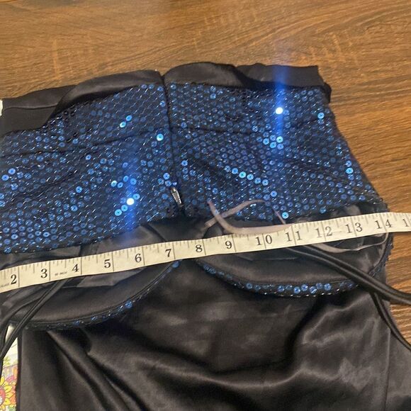 Rubber Ducky Productions Inc Black Blue Sequined Sweetheart Cup Mini Dress Med - Picture 3 of 8